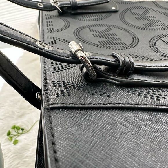Michael Kors Voyager Large Black Leather Signature MK perforated Logo Tote Bag - Picture 12 of 14